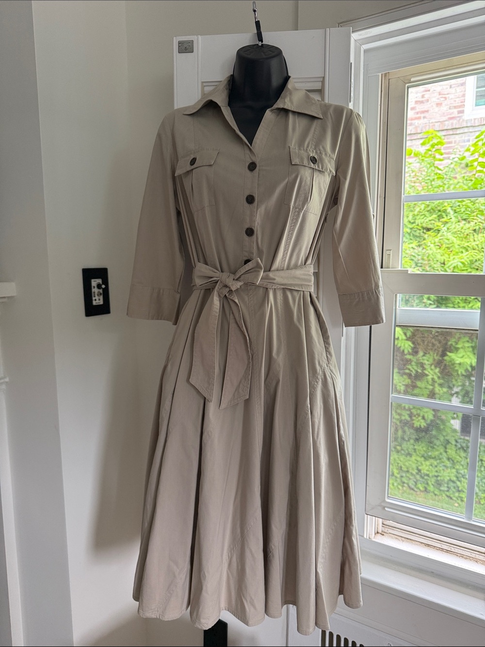 Banana Republic Taupe Midi Shirt Dress with Waist Tie